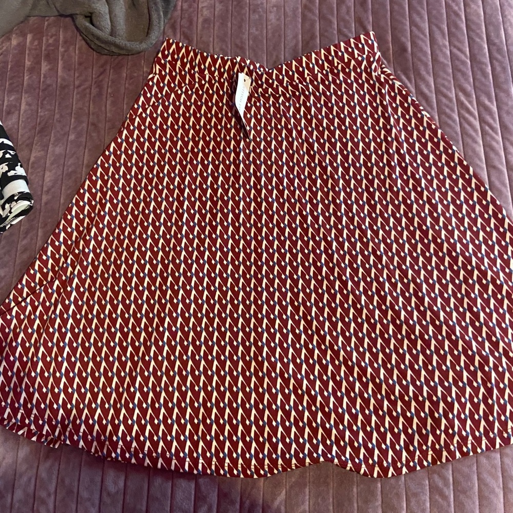 Printed copper and blue a-line skirt nwt